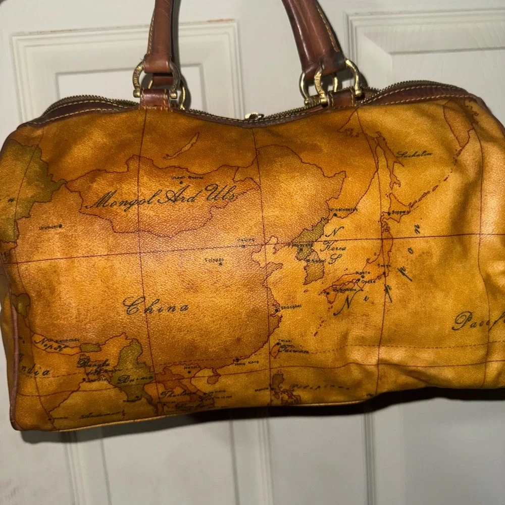Alviero Martini Tan World Map Duffel Bag